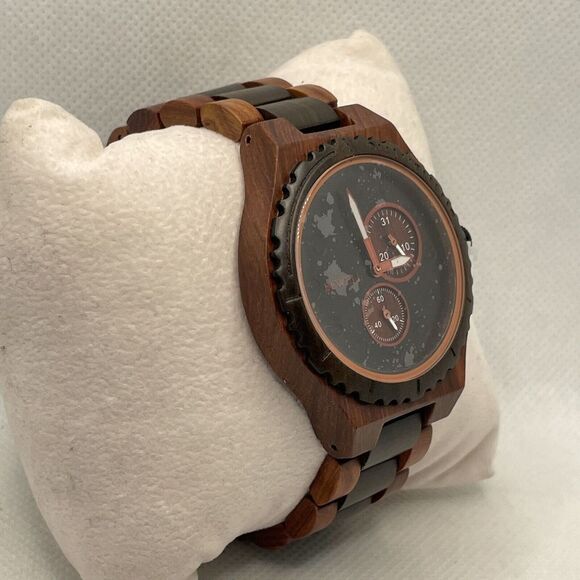 BEWELL W154A Men's Red/Black Sandalwood Analog Dial Quartz Wrist Watch YR42 - Picture 4 of 10